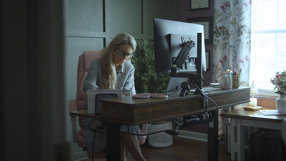 Madeline Naylor, Citeline Chief Clinical Officer, featured in her home office during the filming of the Rewriting Cancer series.