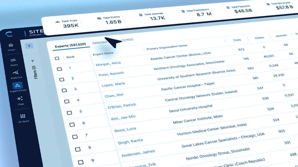 Click to watch a short video about the KOL finder feature within Citeline.