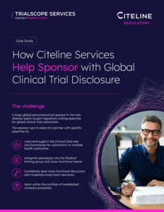 PDF preview of the case study titled How Citeline Services Help Sponsor with Global Clinical Trial Disclosure.