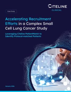 Front page of the case study titled Accelerating Recruitment Efforts in a Complex Small Cell Lung Cancer Study.